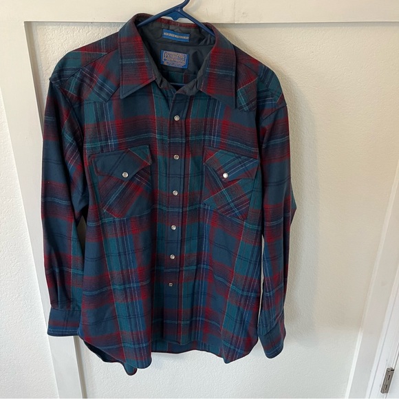 Vintage Pendleton Men's Large Virgin Wool Western Button-down Shirt - Picture 1 of 7
